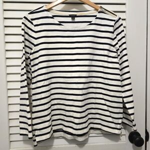 Ann Taylor Women's Top Large Navy Blue and White Stripes